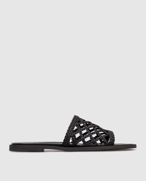 Babe Pay Pls Black leather flip-flops with weaving SLIPY