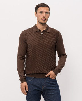 Stefano Ricci Brown striped wool, silk and cashmere polo shirt KE08023P30E26373