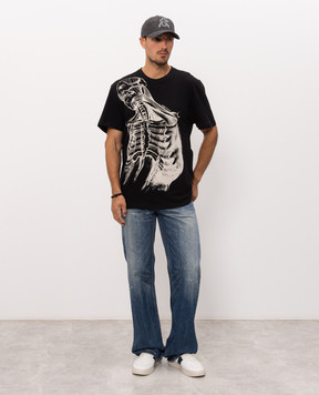 Alexander McQueen Black Sketch Anatomy T-shirt with linen 873661QTAEX