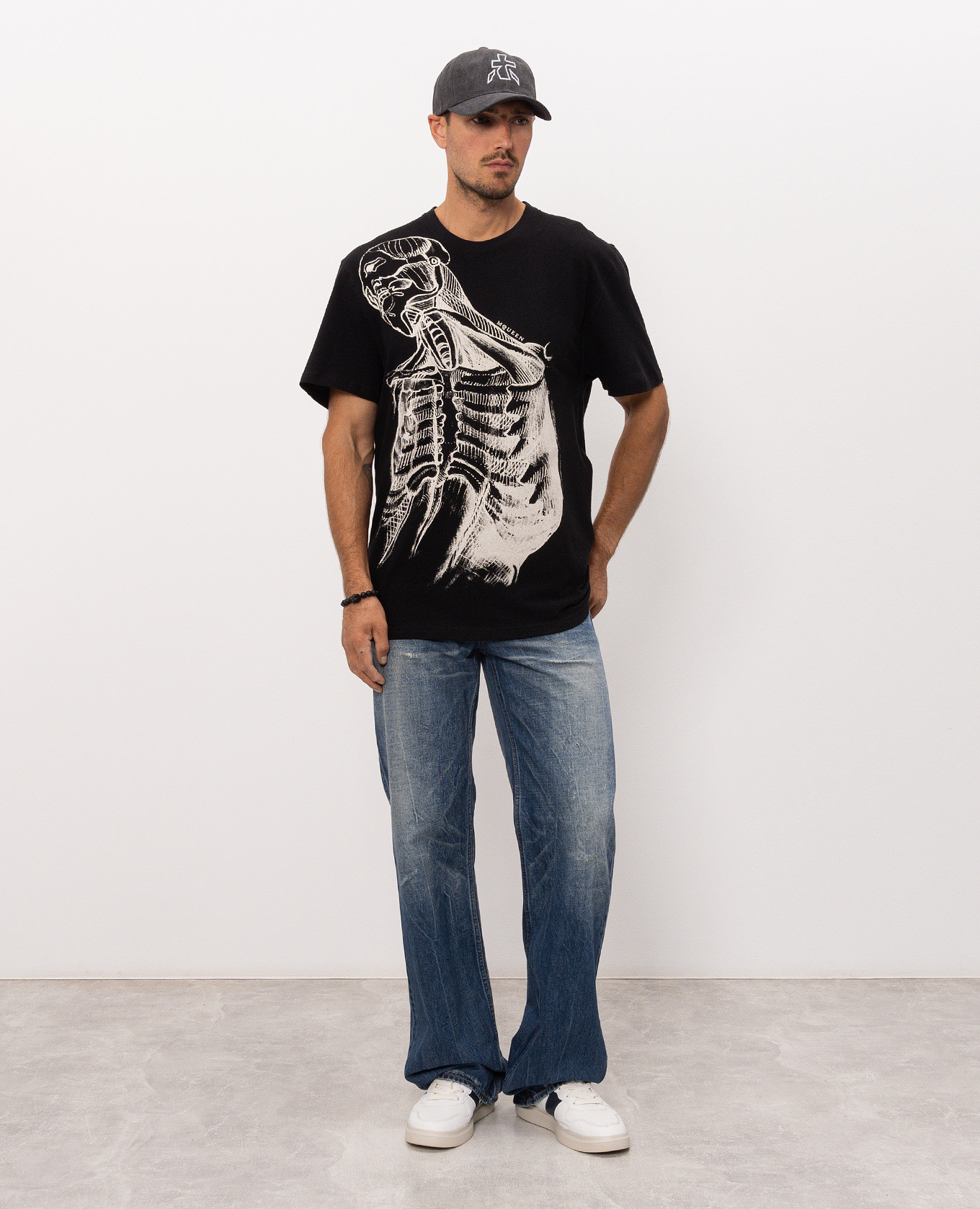 Black Sketch Anatomy T-shirt with linen Alexander McQueen 2