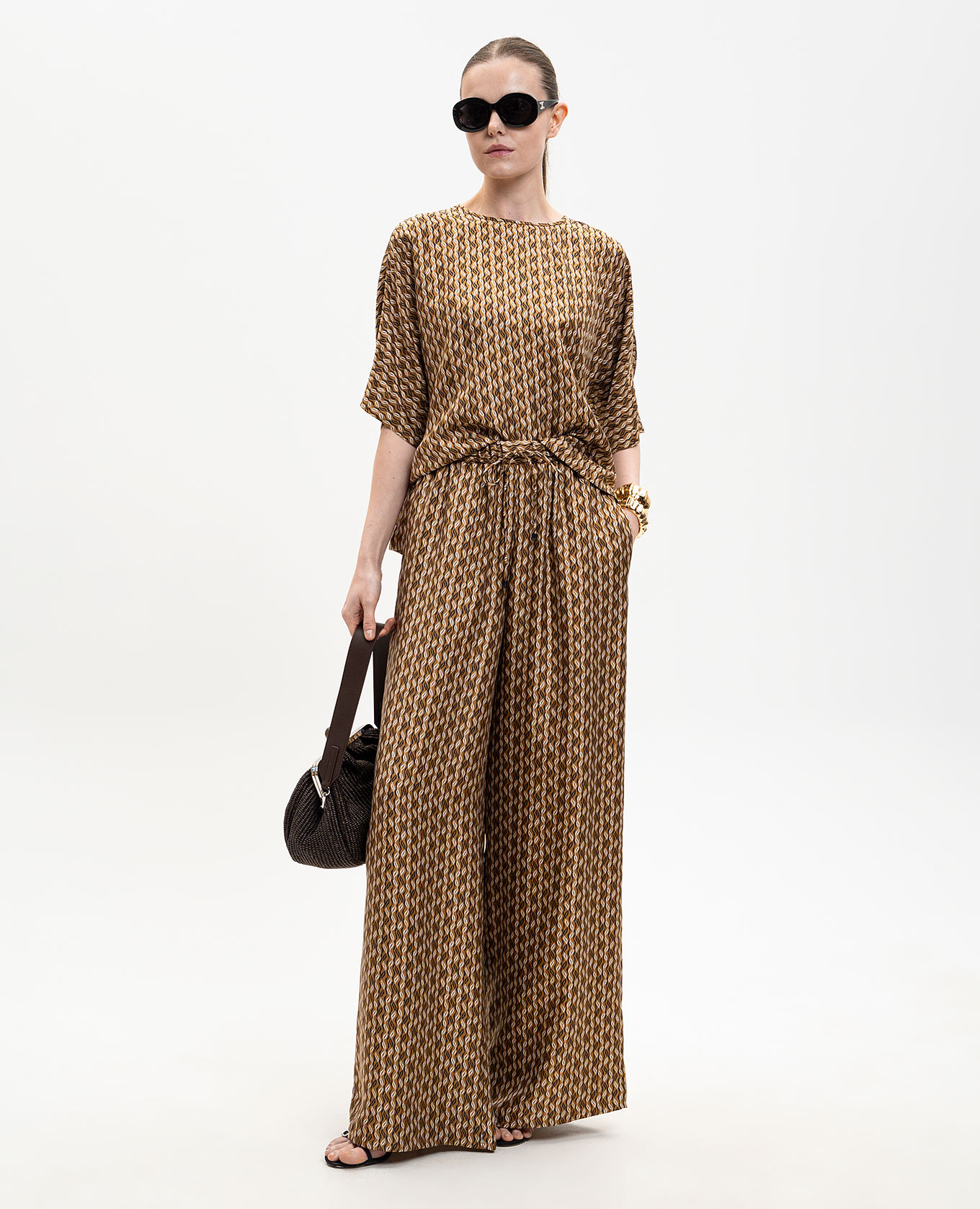 

CLARINO brown silk palazzo pants Max Mara