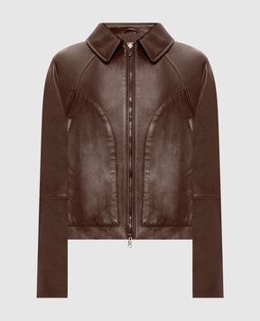 Brunello Cucinelli Brown leather jacket with monil chain MPNMO7638P
