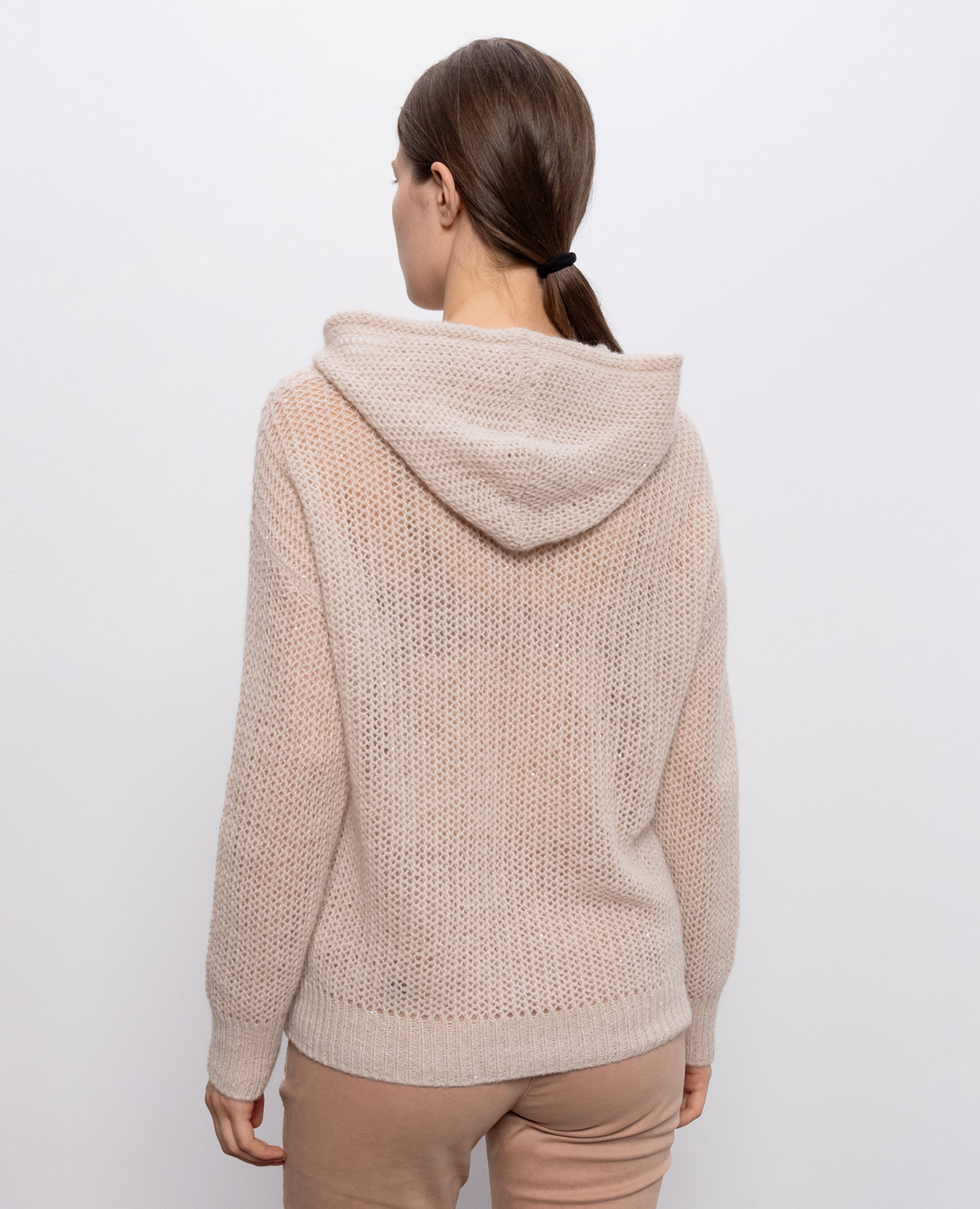 Beige openwork hoodie with sequins Peserico 4