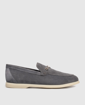 Stefano Ricci Grey suede loafers with eagle head emblem UC64G2242SDP