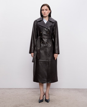 Babe Pay Pls Brown double-breasted leather coat 2517NATUREL