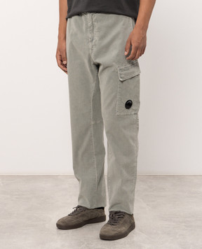 C.P. Company Grey corduroy pants with logo patch MPA108A006410O