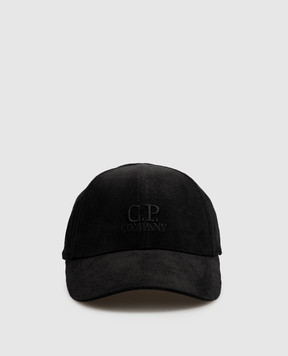 C.P. Company Children's black velvet cap with logo embroidery CSX005LVA08