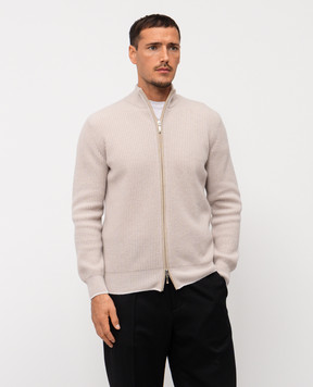 Pini Parma Beige wool and cashmere cardigan FZIPRIBBEDBEI