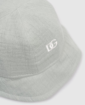 Dolce&Gabbana Children's green panama hat with monogram embroidery LN5H74FU5YU