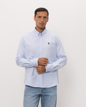 Ami Paris Blue shirt with embroidery USH878CO0031m