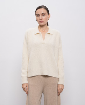 Demiur White alpaca wool sweater with polo collar ALP102