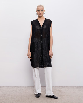 Intoca Black elongated linen vest 261LILLVEL0103
