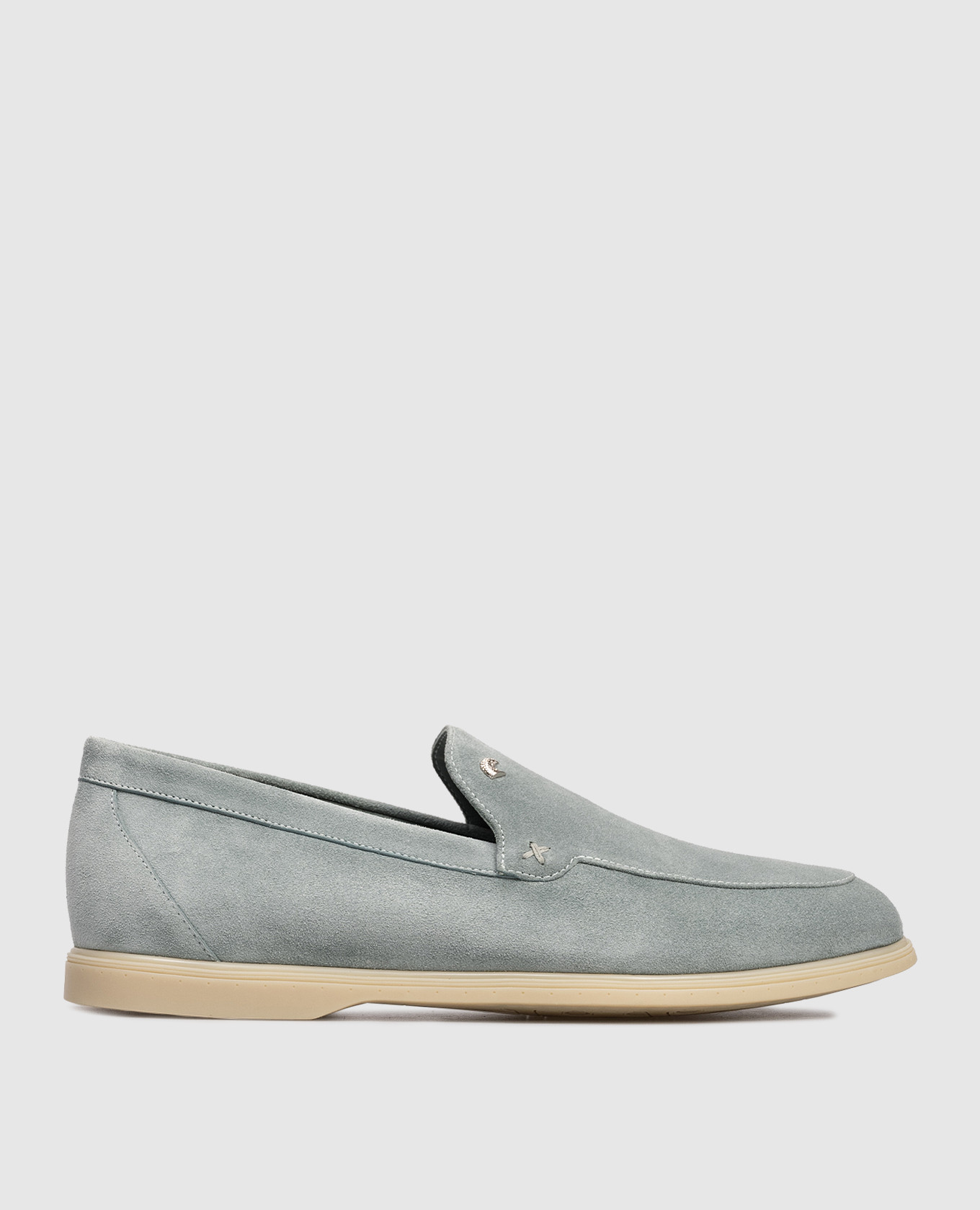 

Blue suede loafers with emblem Stefano Ricci, Light blue