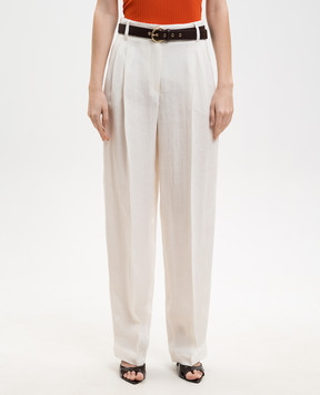 Max Mara SUMERO white linen pants with belt MSTSUMERO
