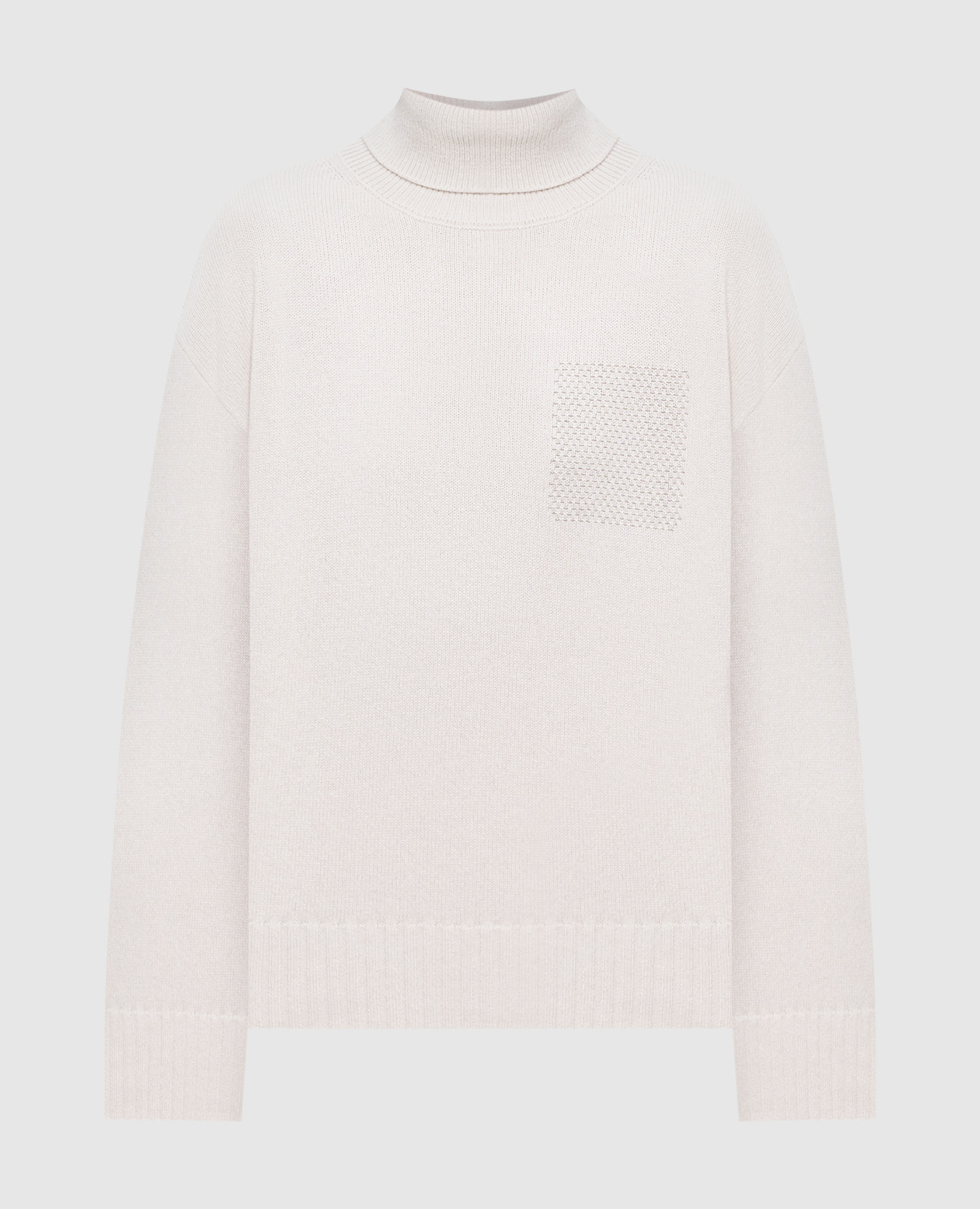 Ivory wool, silk and cashmere sweater with monil chain