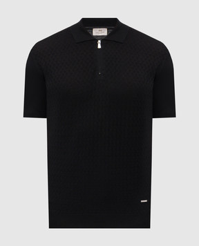 Enrico Mandelli Black silk polo with geometric pattern 3K034A5645