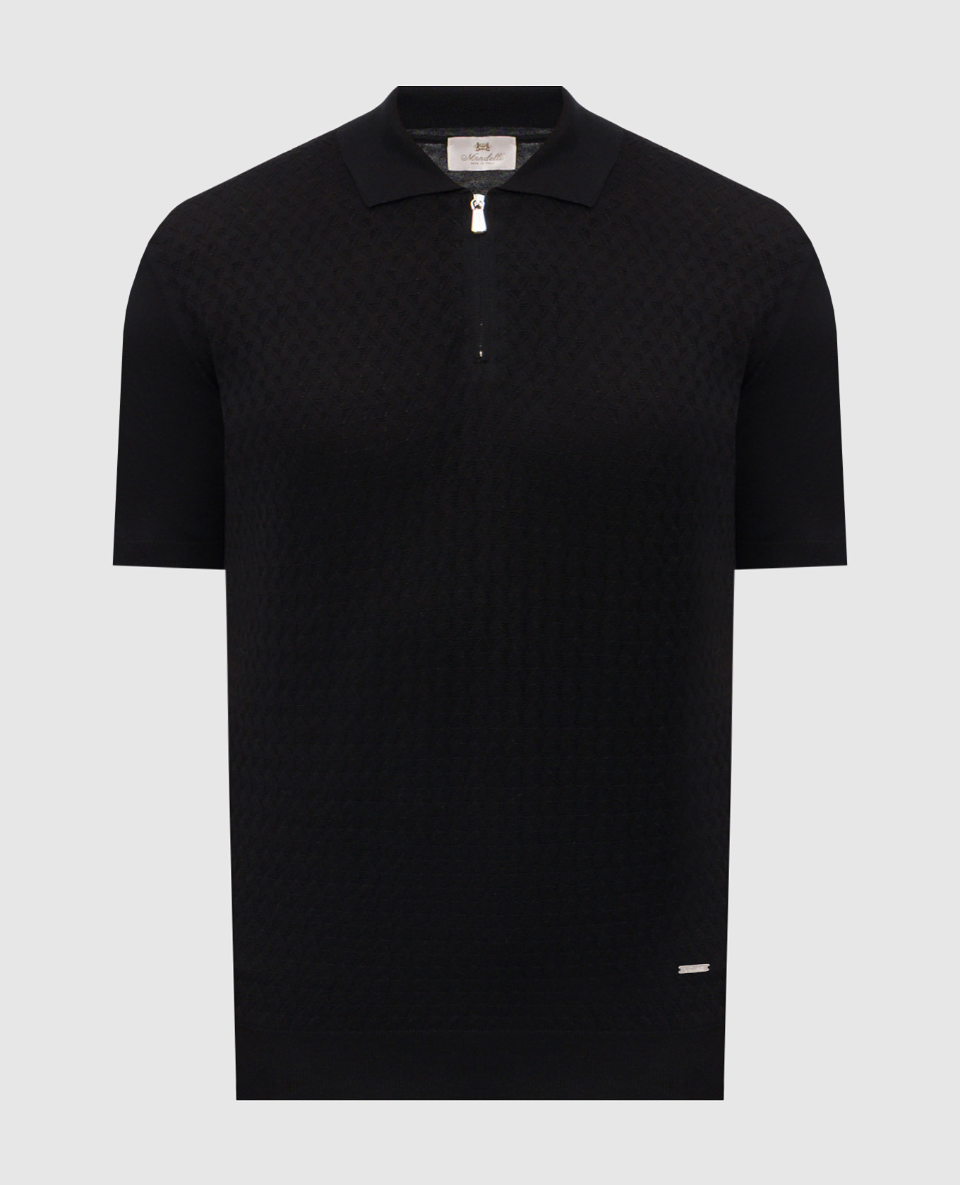 

Black silk polo with geometric pattern Enrico Mandelli