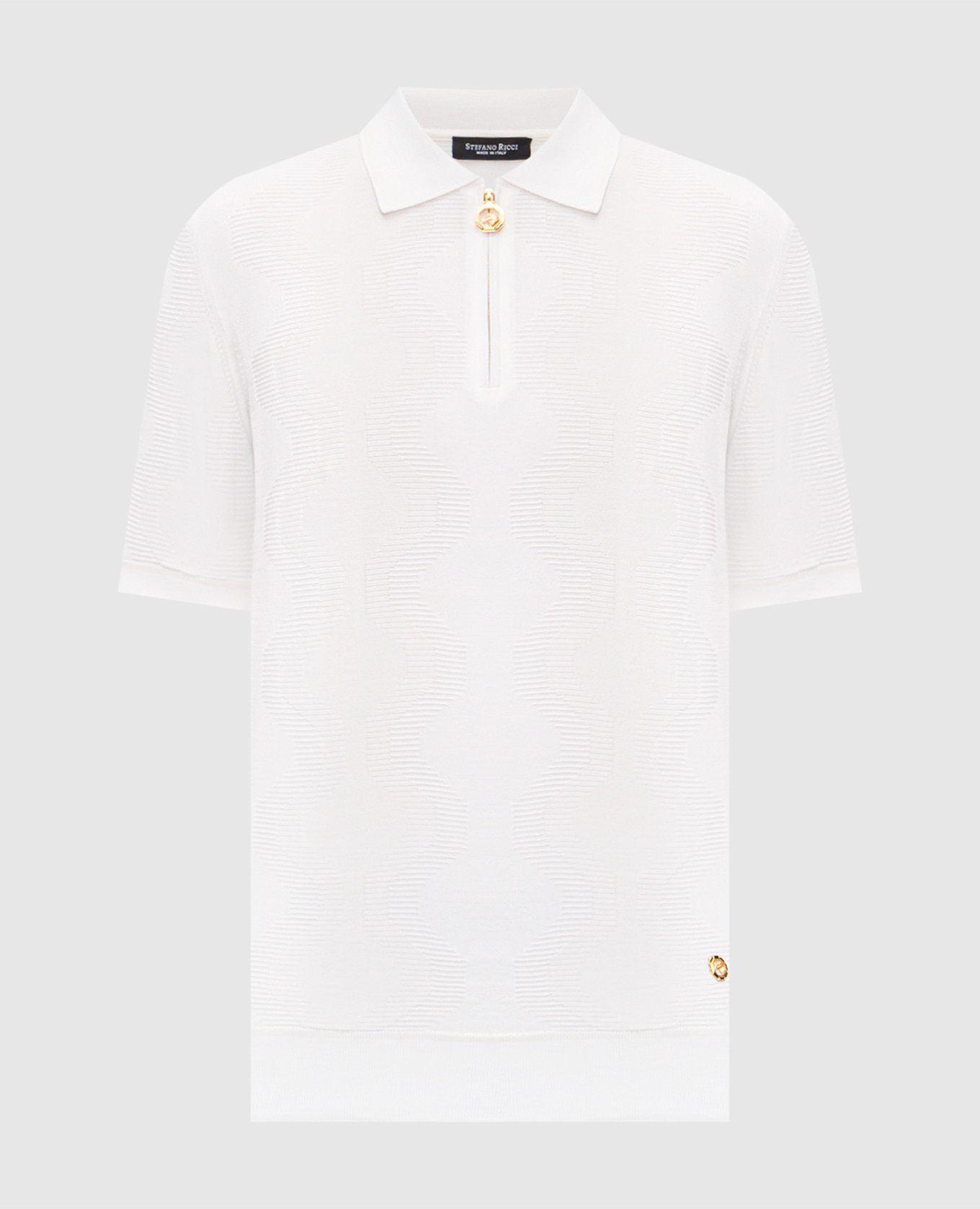 White polo shirt with patterned silk