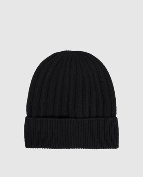 Moncler Black wool hat with logo patch L20933B00016M1241