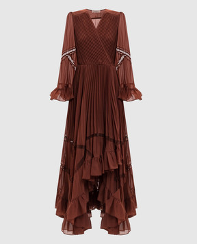 Twinset Brown pleated dress with ruffles 262TP2690