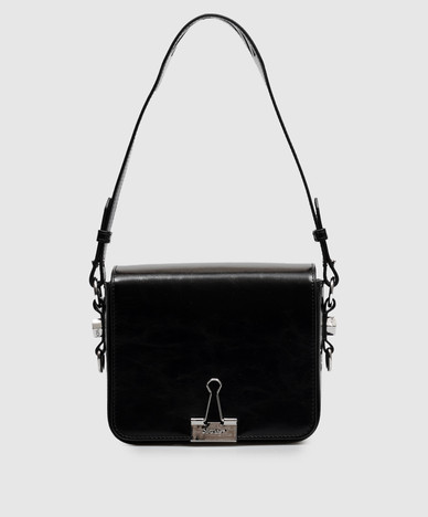 Black Glossy Leather Binder Flap Bag