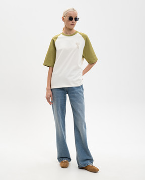 Ami Paris Beige T-shirt with Ami de Coeur patch UTS379726