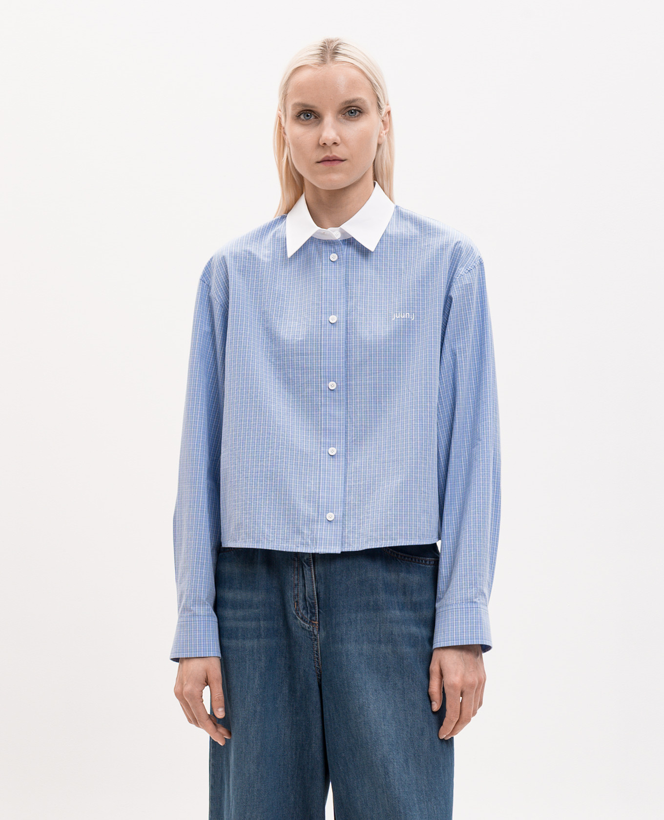 

Blue cropped checked shirt Juun.j, Light blue