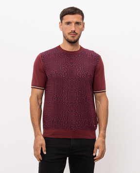 Stefano Ricci Burgundy T-shirt with patterned silk K818102G10F25283