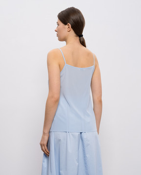 Peserico Blue silk top with monil chain A08921D07325
