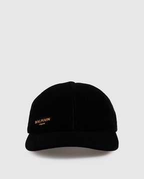Balmain Black velour cap with textured logo HF1XA600VI93
