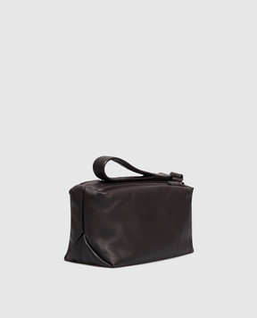 Ermenegildo Zegna Brown leather toiletry bag with logo BAGsh