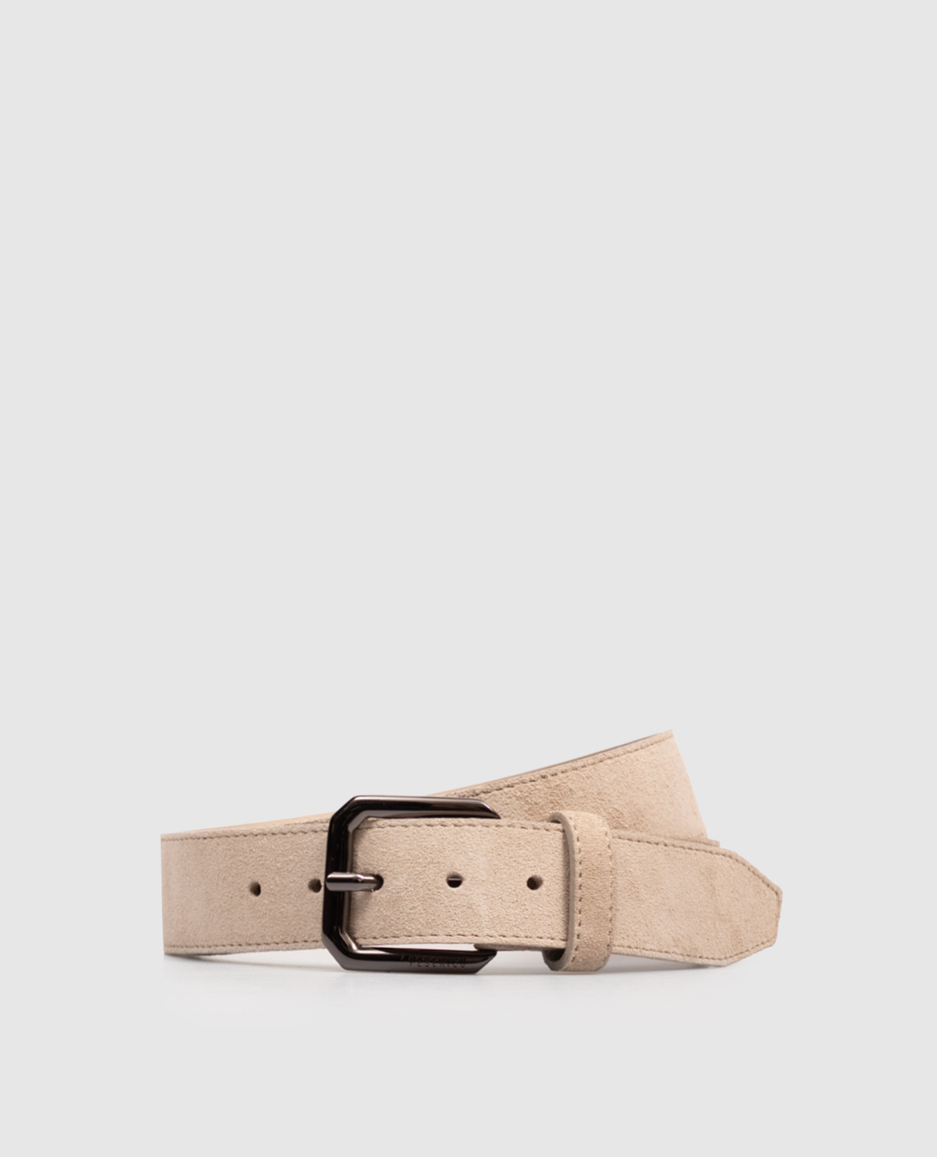 Beige suede belt with logo engraving