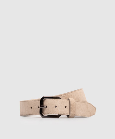 Beige suede belt with logo engraving