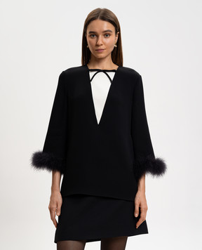 Valentino Black silk blouse with feathers 8B3AEBJ51MM