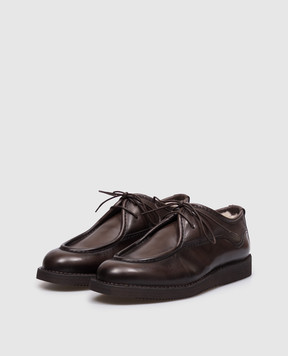 Pantanetti Brown leather derby shoes with fur trim 20075MM