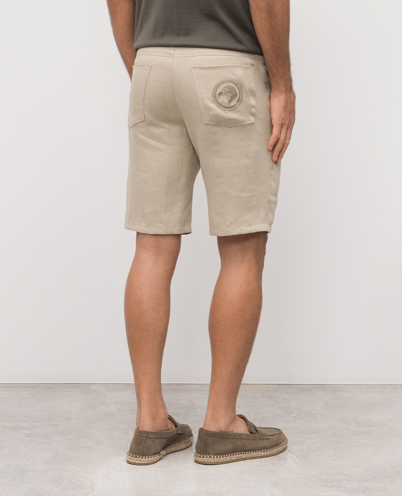 Beige linen and silk shorts with logo patch Stefano Ricci 4