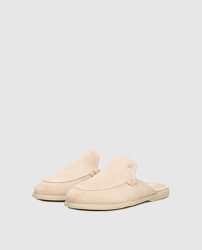 Stefano Ricci Beige suede mules with emblem UC64G2396SDP