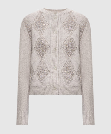 Gray cardigan with geometric pattern