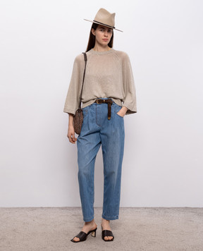 Brunello Cucinelli Beige linen and silk jumper with sequins M10550220