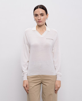 Peserico White wool pullover with monil chain A99062F18K09169