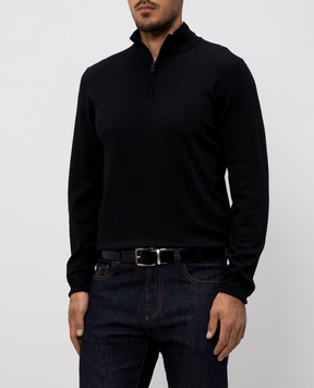 Canali Black leather reversible belt with logo engraving KA0052850C