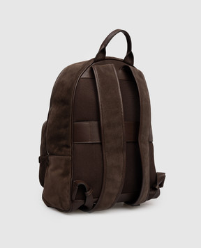 Santoni Brown suede backpack with logo UIBBA2364ENASNQ