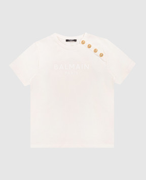 Balmain Children's beige T-shirt with logo print BY8P01Z36721214