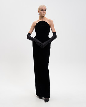 Thierry Mugler Black velvet dress with slit 25F1RO1760477
