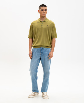 Ami Paris Green merino wool polo shirt HPL438KN0039