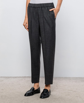Peserico Gray wool pants with monil chain P0467802581