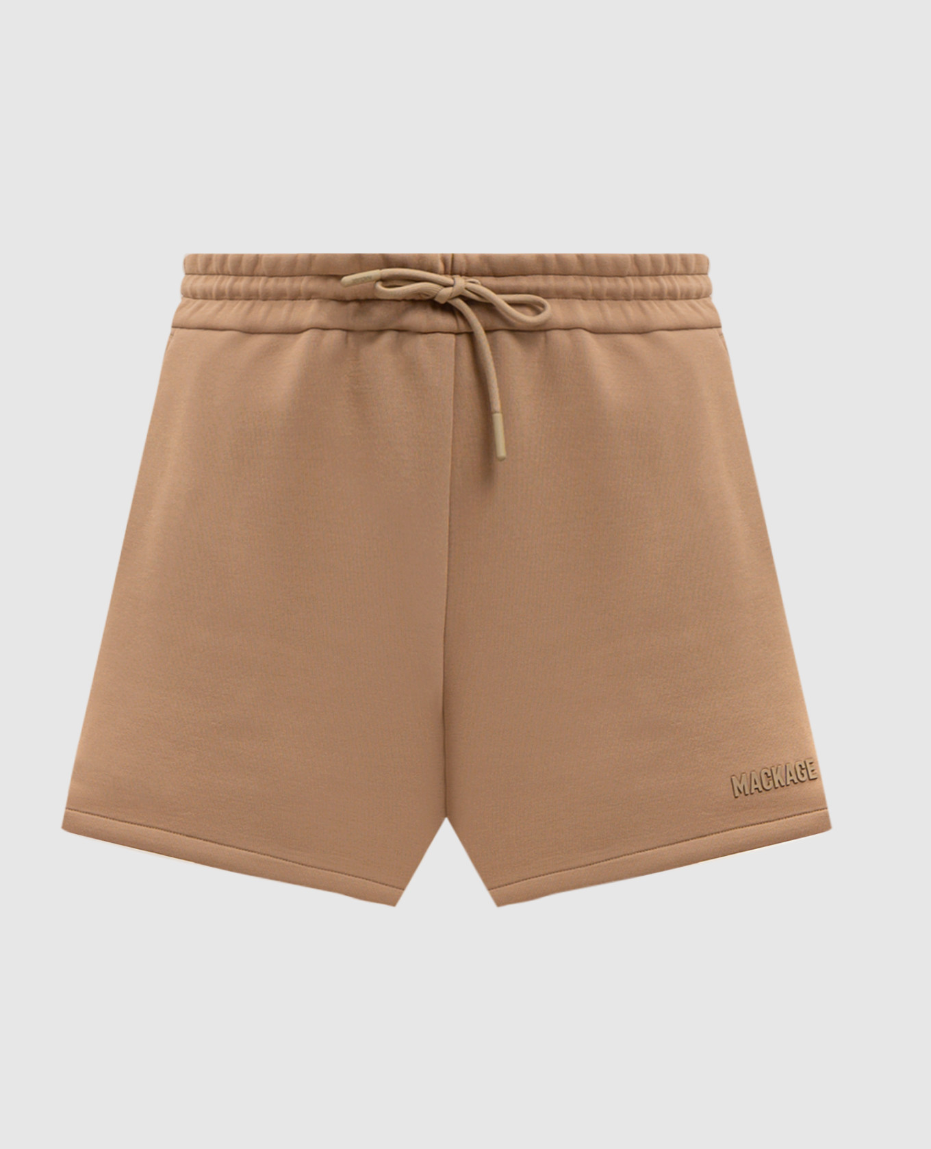 Brown shorts with textured logo