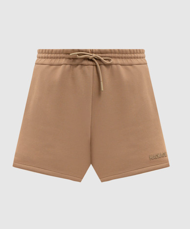 Brown shorts with textured logo
