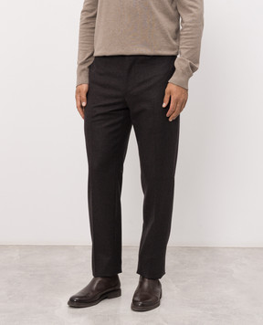 ISAIA Dark brown wool and cashmere pants 007315P9040