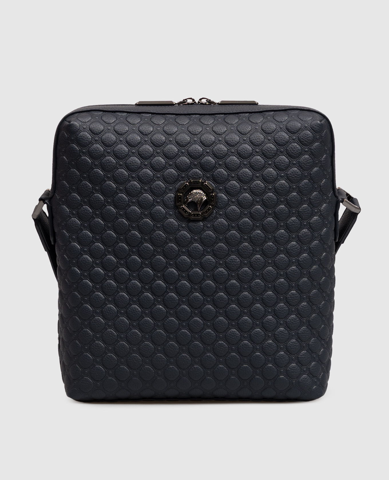 Blue leather bag with Asia embossing